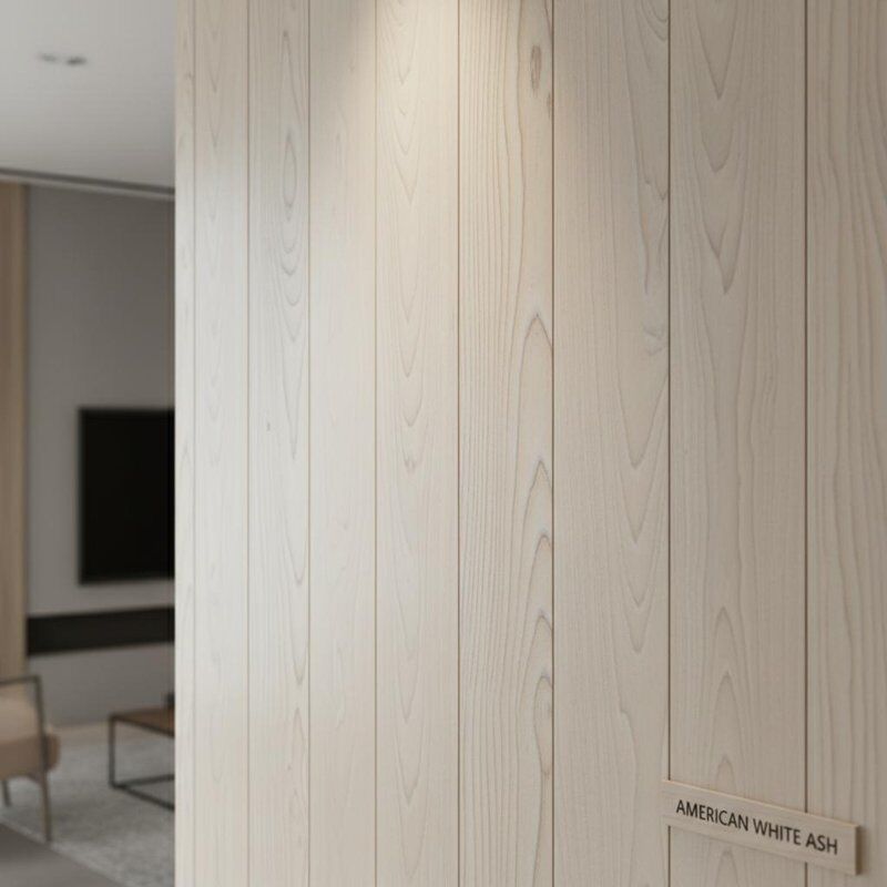 Painel de Parede Interior em Freixo Branco Americano Natural Lixado e Polido Projetado para Oferecer Textura de Madeira Elegante e Desempenho para Espaços Interiores